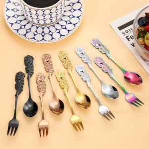 Creative Stainless Steel Rose Spoon | Elegant Coffee Stirrer, Dessert, Bird's Nest, Cake, and Fruit Fork