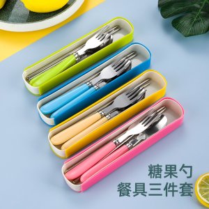 Portable Pull-Out Stainless Steel 3-Piece Cutlery Set - Fork, Chopsticks, Spoon, Ideal Gift for Students and Outdoor Travel