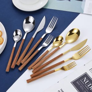 Faux Wood Handle Stainless Steel Cutlery Set