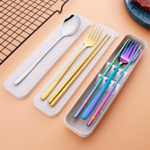 304 Stainless Steel Portable Cutlery Set - Korean Style Creative Colorful Spoon, Fork, and Chopsticks