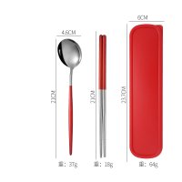 Silver-Red 3-Piece Set (Spoon + Chopsticks + Case)