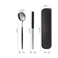 Silver-Black 3-Piece Set (Spoon + Chopsticks + Case)