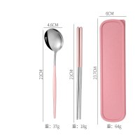 Silver-Pink 3-Piece Set (Spoon + Chopsticks + Case)