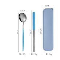 Silver-Blue 3-Piece Set (Spoon + Chopsticks + Case)