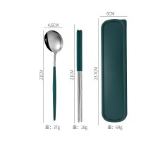 Silver-Dark Green 3-Piece Set (Spoon + Chopsticks + Case)