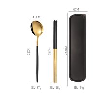 Gold-Black 3-Piece Set (Spoon + Chopsticks + Case)