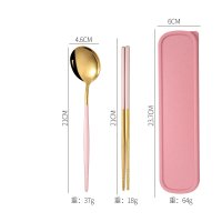 Gold-Pink 3-Piece Set (Spoon + Chopsticks + Case)