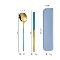 Gold-Blue 3-Piece Set (Spoon + Chopsticks + Case)