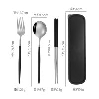 Silver-Black 4-Piece Set (Spoon + Fork + Chopsticks + Case)