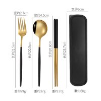 Gold-Black 4-Piece Set (Spoon + Fork + Chopsticks + Case)