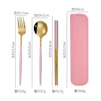 Gold-Pink 4-Piece Set (Spoon + Fork + Chopsticks + Case)