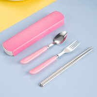 Pink Fork, Spoon, Chopsticks 3-Piece Set