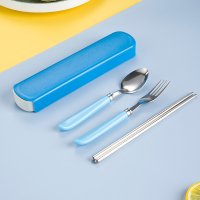 Blue Fork, Spoon, Chopsticks 3-Piece Set