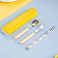 Yellow Fork, Spoon, Chopsticks 3-Piece Set