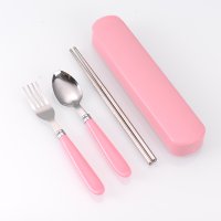 Pink Spoon, Fork, Chopsticks 3-Piece Set