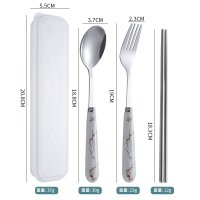 Transparent Box + Glossy Chopsticks + Lightning Handle Round Spoon & Fork (White)