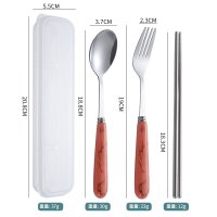 Transparent Box + Glossy Chopsticks + Lightning Handle Round Spoon & Fork (Pink)