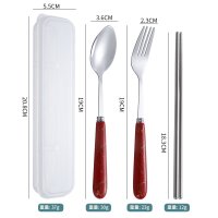 Transparent Box + Glossy Chopsticks + Lightning Handle Pointed Spoon & Fork (Red)