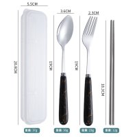 Transparent Box + Glossy Chopsticks + Lightning Handle Pointed Spoon & Fork (Black)