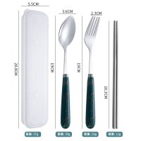 Transparent Box + Glossy Chopsticks + Lightning Handle Pointed Spoon & Fork (Green)