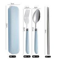 Nordic Blue Box + Large Pointed Spoon, Fork, Chopsticks + PS Blue Porcelain Handle