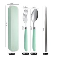 Nordic Green Box + Large Pointed Spoon, Fork, Chopsticks + PS Green Porcelain Handle