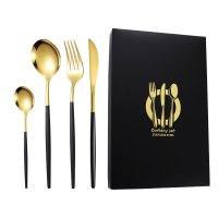 Black and Gold Knife, Fork, Spoon, and Small Spoon 4-Piece Set