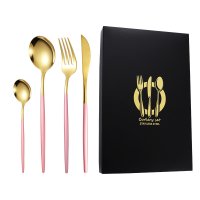 Pink and Gold Knife, Fork, Spoon, and Small Spoon 4-Piece Set