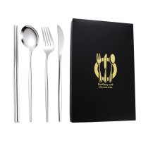 Silver Knife, Fork, Spoon, and Chopsticks 4-Piece Set