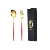 Red and Gold Spoon and Fork Set