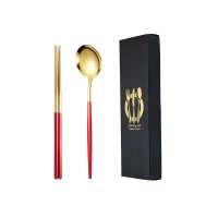 Red and Gold Spoon and Chopsticks Set