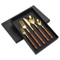 Square Handle Wood Grain 5-Piece Set (Gold)