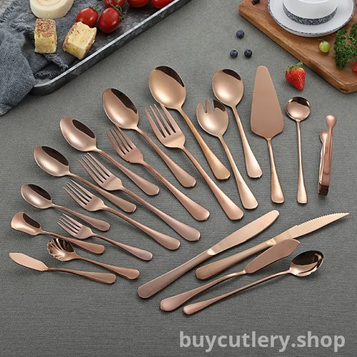 1010 Series Stainless Steel Cutlery Set - Titanium Plated Rose Gold Western Steak Knife, Fork, Spoon, Fruit Fork, and Coffee Spoon