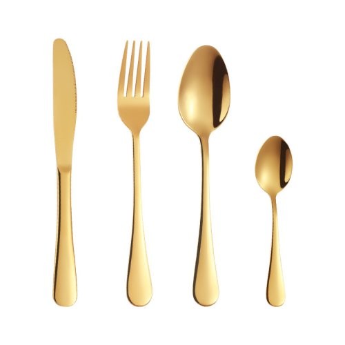 Premium 1010 Series Stainless Steel Tableware Set - Gold Dinner Spoon, Cake Server, Ice Cream Spoon, Steak Knife, Fork, Tea Spoon