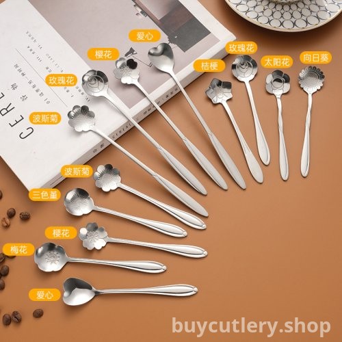 Stainless Steel Stirring Spoon, Rose Coffee Spoon, Golden Flower Spoon, Heart-Shaped Spoon, Petal Dessert Spoon & Tea Spoon