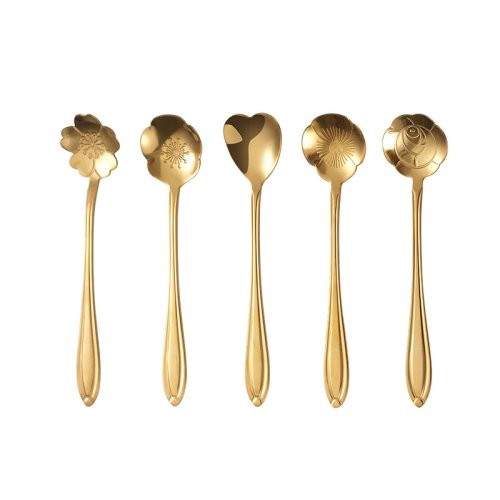 Stainless Steel Stirring Spoon, Rose Coffee Spoon, Golden Flower Spoon, Heart-Shaped Spoon, Petal Dessert Spoon & Tea Spoon