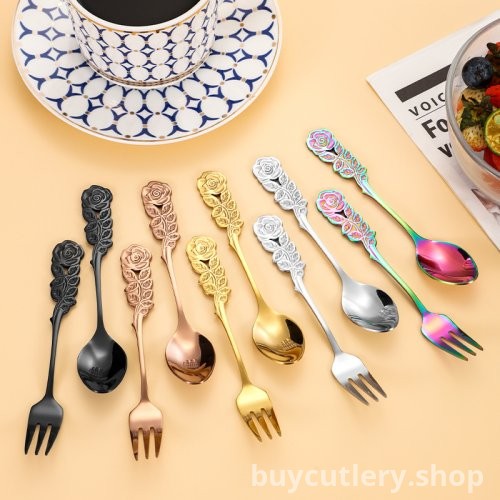 Creative Stainless Steel Rose Spoon | Elegant Coffee Stirrer, Dessert, Bird's Nest, Cake, and Fruit Fork