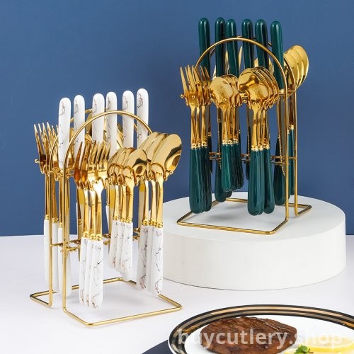 Premium Stainless Steel 24-Piece Flatware Set with Ceramic Handles | Nordic Style Cutlery Gift Box