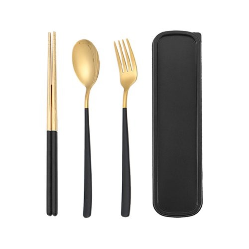 Portable Stainless Steel Cutlery Set (Fork, Spoon, Chopsticks) - Outdoor Gift Set, Customizable Logo