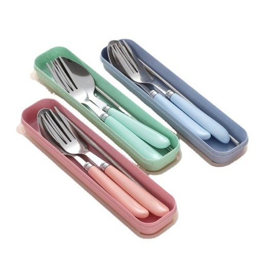 Stainless Steel Bamboo-Inspired Portable Cutlery Set - Spoon, Fork, Chopsticks
