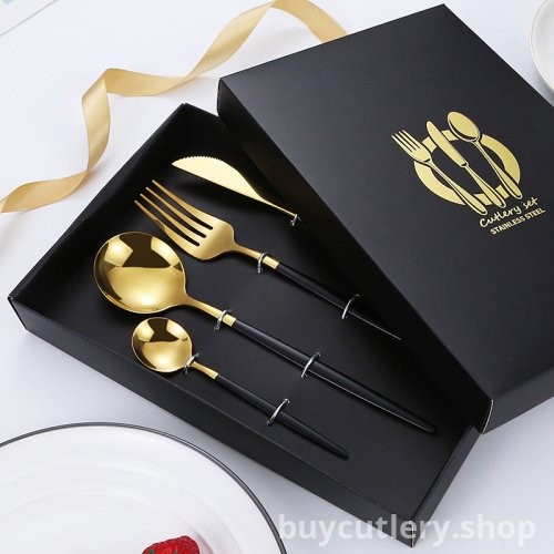 Stainless Steel Cutlery Set - Portuguese Steak Knife, Fork, Spoon, Chopsticks 4-Piece Gift Box Wholesale