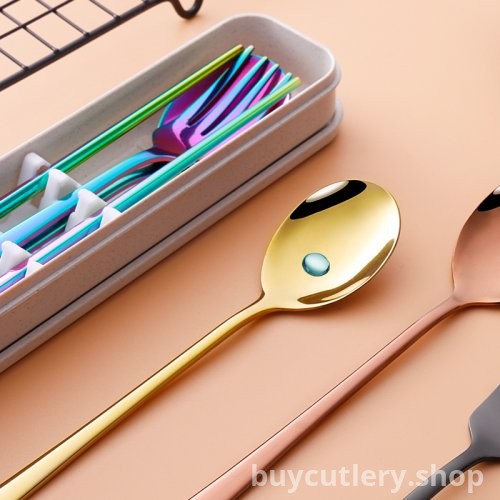 304 Stainless Steel Portable Cutlery Set - Korean Style Creative Colorful Spoon, Fork, and Chopsticks