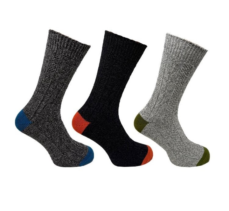 3PK BRAMBLE MENS WOOL BLEND SOCKS WITH COLOUR H&T