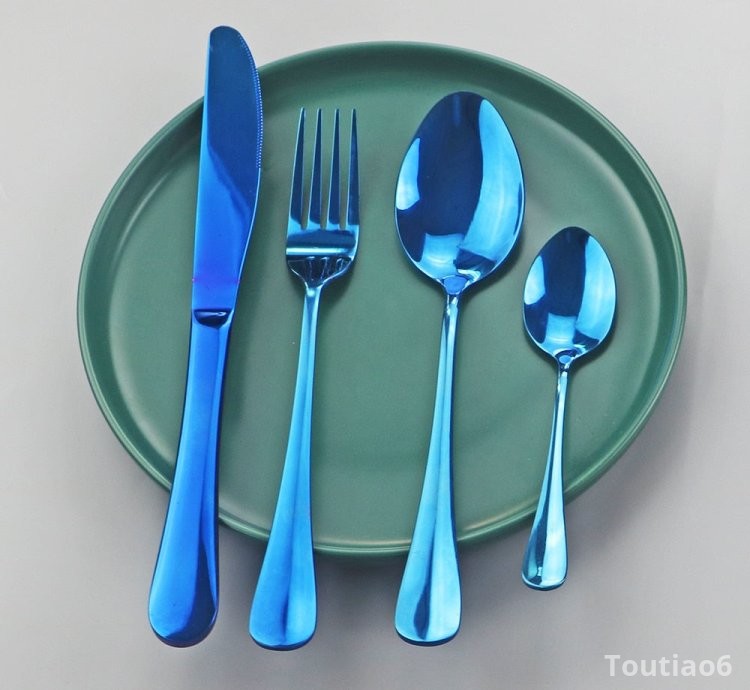 Westerm Blue Cutlery Set Dinnerware Forks Knives Spoons Tea Spoon Flatware Kitchen Dinner 18/10 Stainless Steel Tableware Set