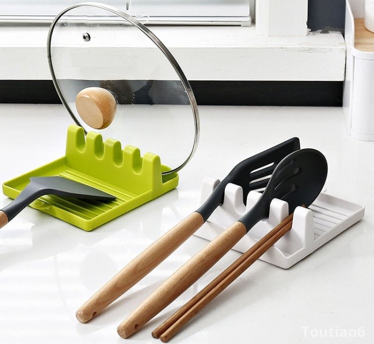Kitchen Spoon Holders Fork Spatula Rack Shelf Organizer Plastic Spoon Rest Chopsticks Holder Non-slip Spoons Pad Kitchen Utensil