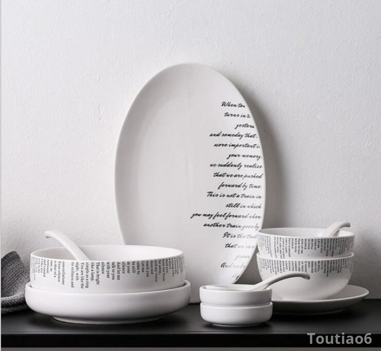 Creative English alphabet White Dinner Plate Ceramic Kitchen Plate Tableware Set Food Dishes Rice Salad Noodles Bowl Soup