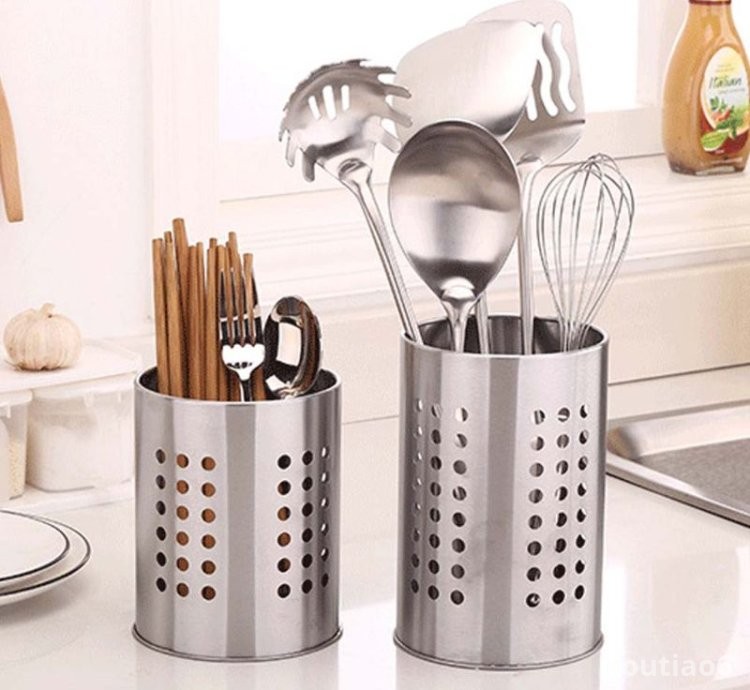 Stainless Steel Kitchen Cooking Utensils Holder Crock Drainer Flatware Caddy Cutlery Organizer Tableware Storage Serving Tool