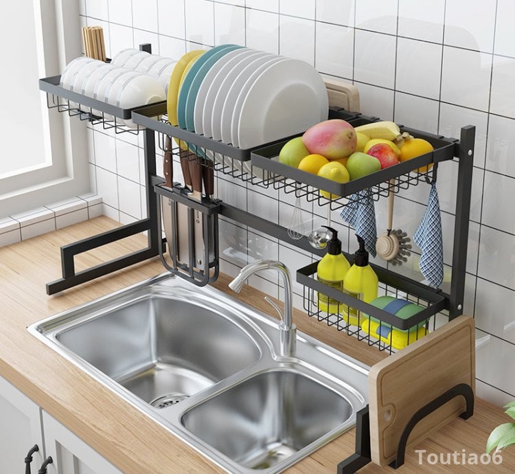 Stainless Steel Sink Drain Rack Kitchen Shelf Two-story Floor Sink Sink Rack Dish Rack Kitchen Rack