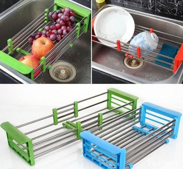 Stainless Steel Adjustable Telescopic Kitchen Over Sink Dish