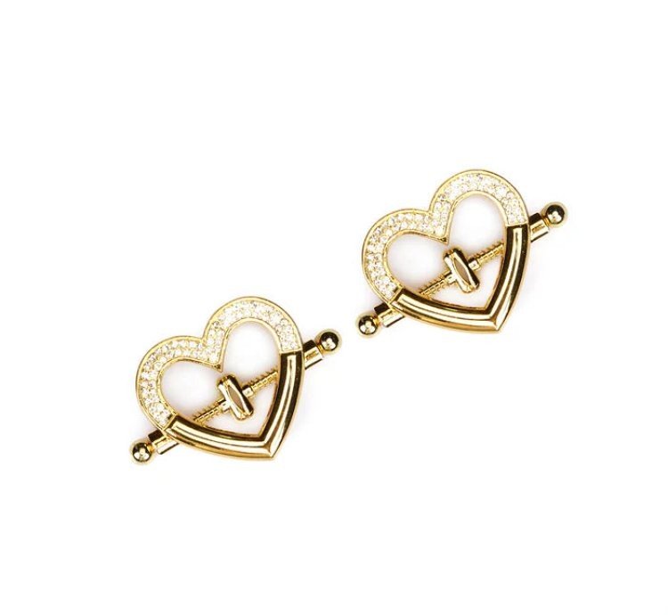 Heart-Shaped Nipple Clamps with Rhinestones
